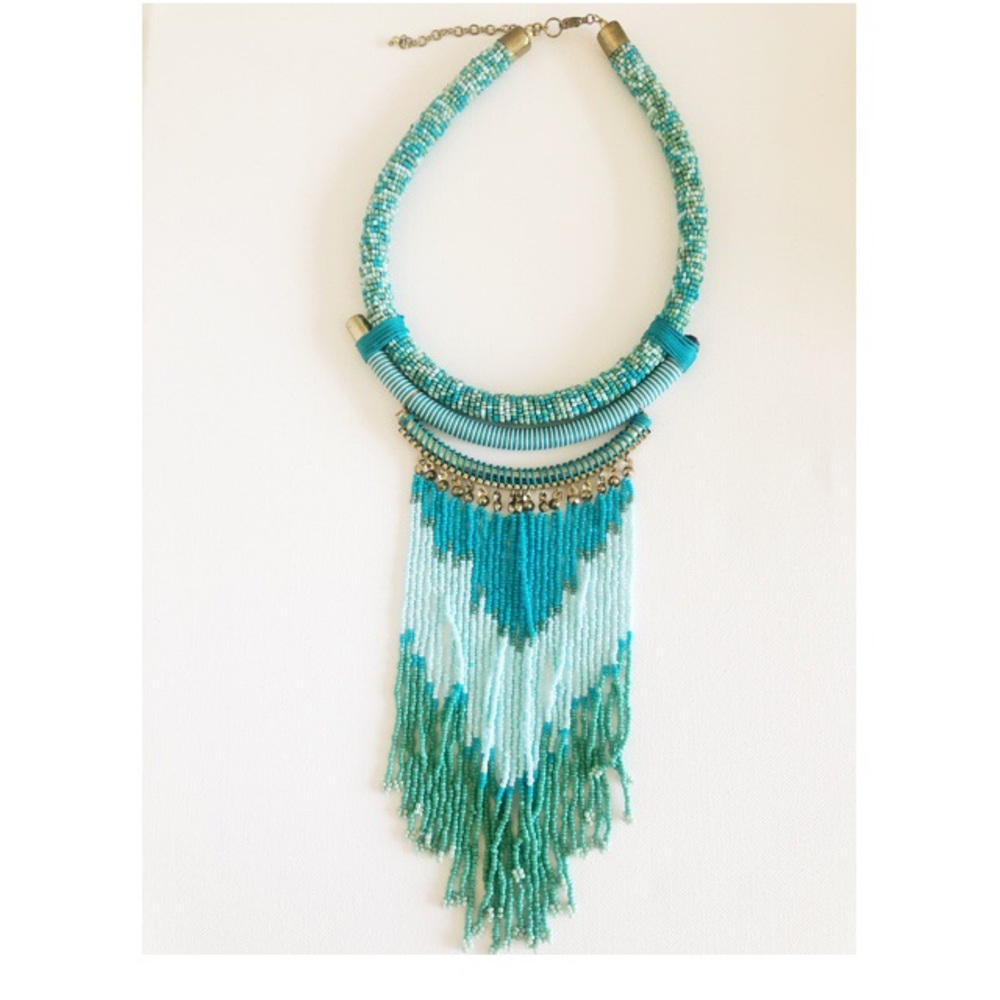 Turquoise Color Seed Bead Statement Necklace - image 5